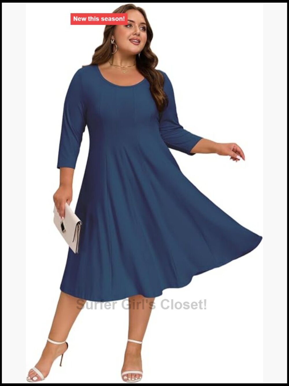 Plus Size A-Line Midi Dress 3/4 Sleeve with Pockets